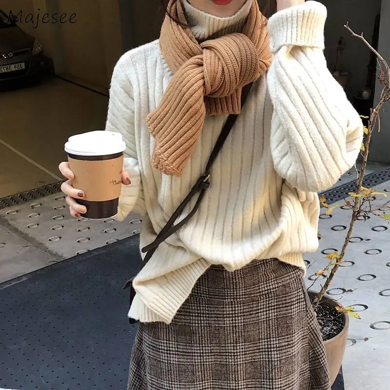 

Пуловер женский теплый с высоким воротником, элегантный модный Свободный трикотажный свитер, универсальная Повседневная Уличная одежда в ...