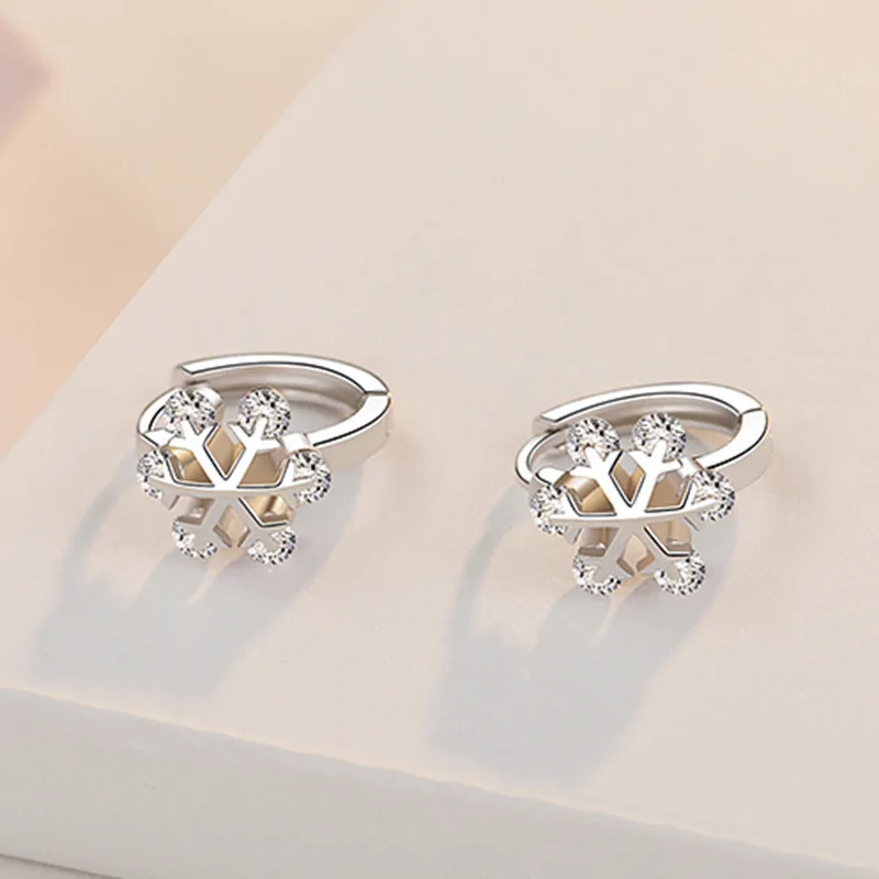 Женские серьги из стерлингового серебра 925 пробы простой дизайн со снежинками