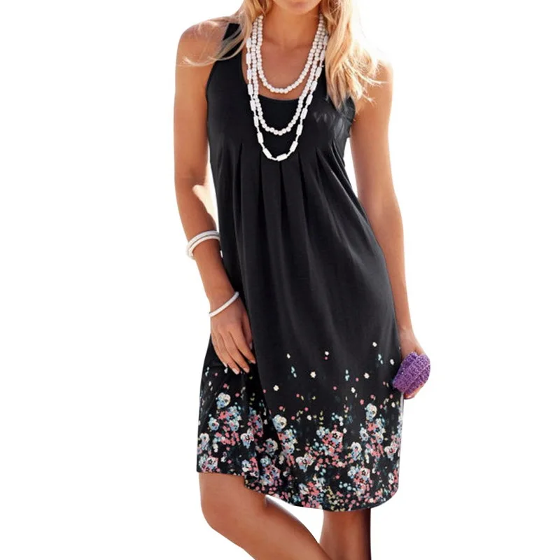 

2021The new summer sleeveless floral print dress big yards round collar flower dress Leisure loose Flower dress