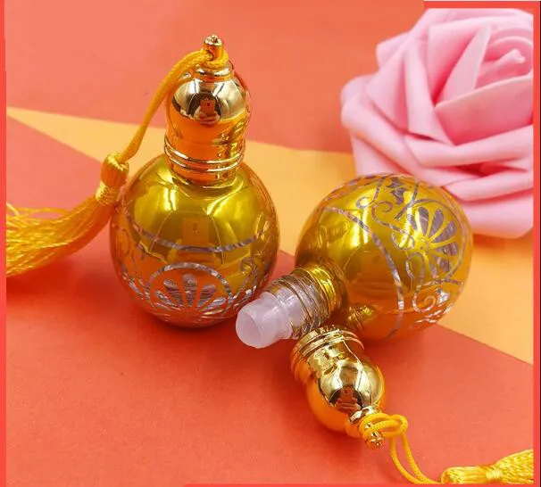 

New 12MLGold Hot Stamping Glass Tassel Roll On Perfume Empty Bottle Oil Packing Bottle 100PCS/LOT