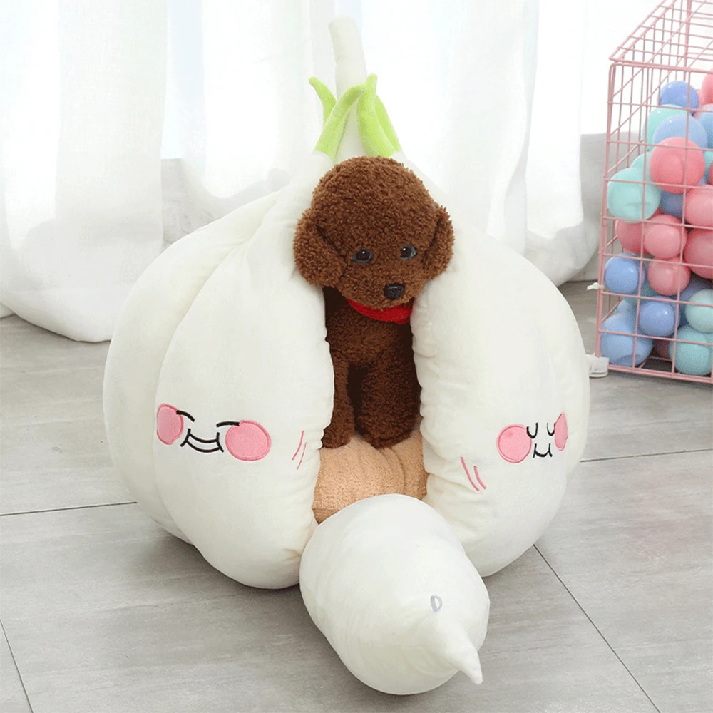 

Dog House Indoor Beds And Houses Cute Garlic Cat House Cartoon Nest For Deep Sleep Semi Enclosed House Comfort Warm In Winter