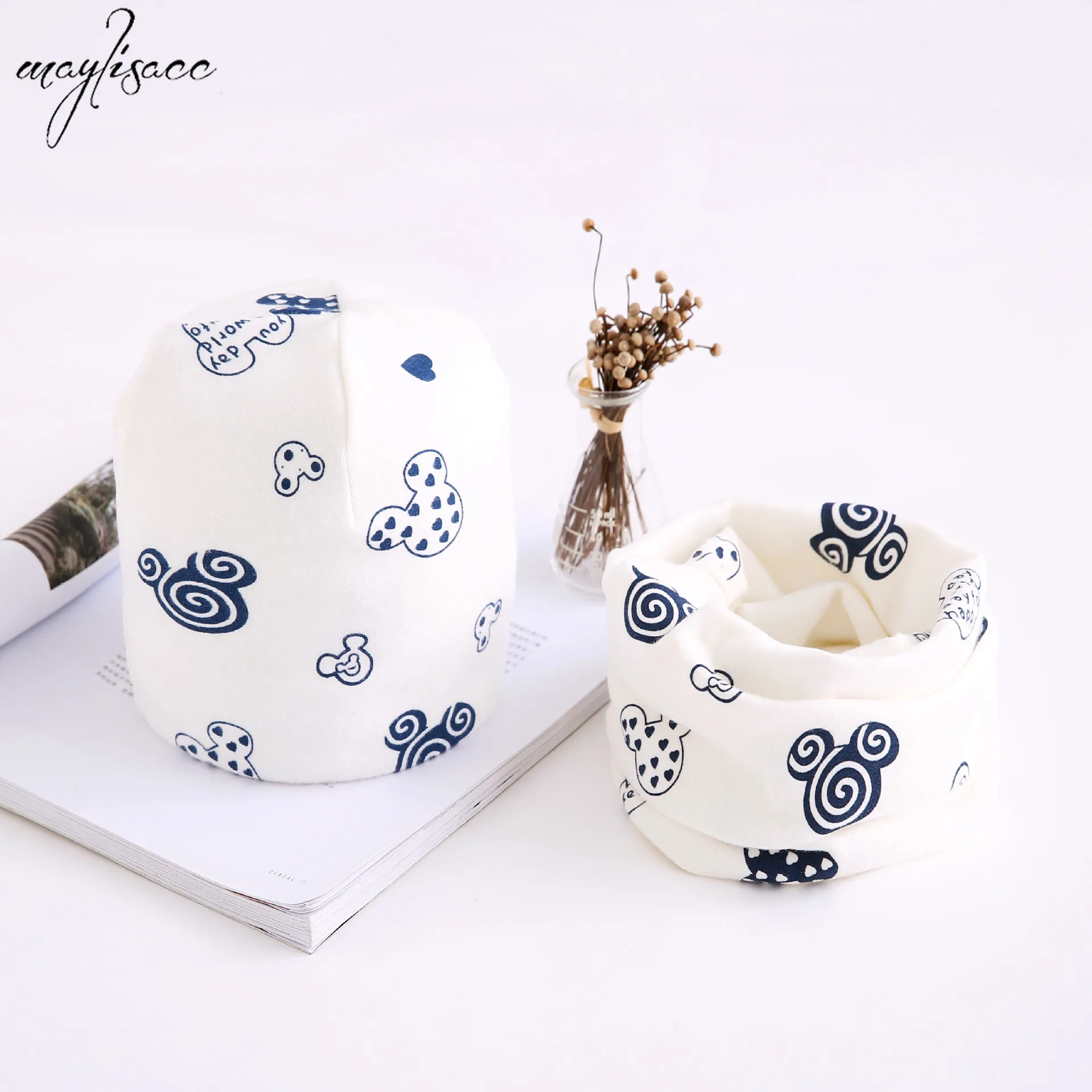 Maylisacc Autumn and Winter New Scarf Hat Two-piece Set 0-8 Years Old Baby Cotton Collar Hat Suit Children's Beanie Snood Sets