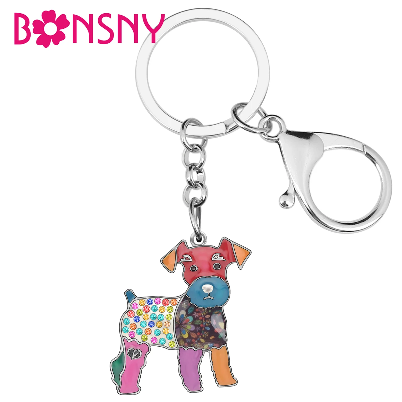 

Bonsny Enamel Standing Schnauzer Dog Key Chains Animal Pets Key Rings Jewelry For Women Girls Teens Pet Lovers Gift Accessories