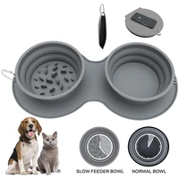 2 in 1 foldable silicone pet bowl anti gulping pet slower food container feeding dish dog bowl portable cat watering dish bowls