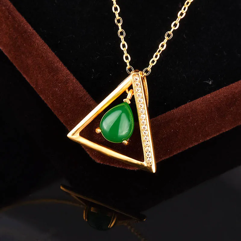 

14K Gold color Necklace Women's Emerald Corundum Pendant Jade Turquoise Collarbone Jewelry Jade Gemstone Bizuteria Joyas