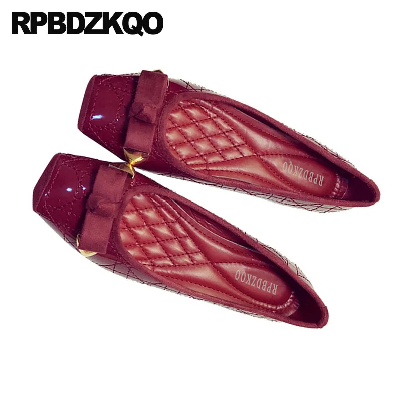 Клетчатая обувь Китайские балетки Большие размеры Kawaii С квадратным носком