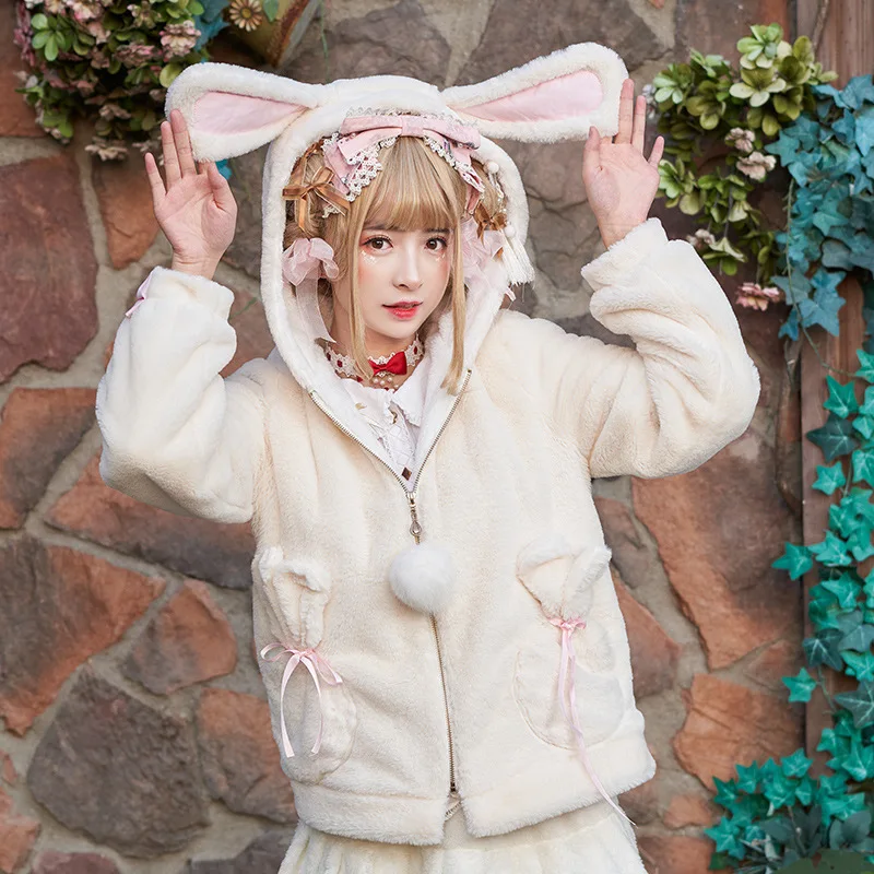 Свитер с капюшоном Lolita пальто милая куртка Kawali для девочек зимние теплые милые