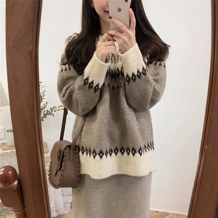Женский свободный ретро-свитер в национальном стиле на осень и зиму | Женская