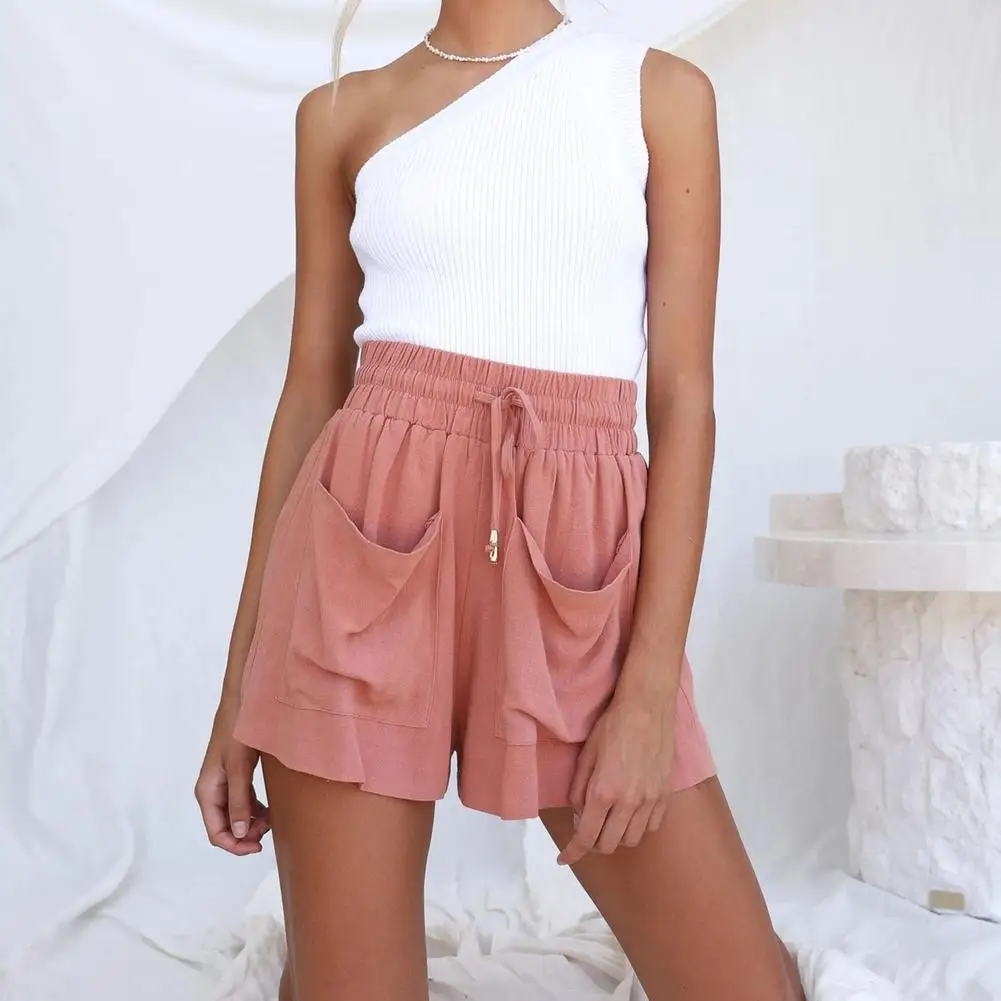

Women Shorts Summer High Casual Drawstring Running Shorts Casual Solid Cotton Linen Shorts High Waist Loose Shorts For Girls