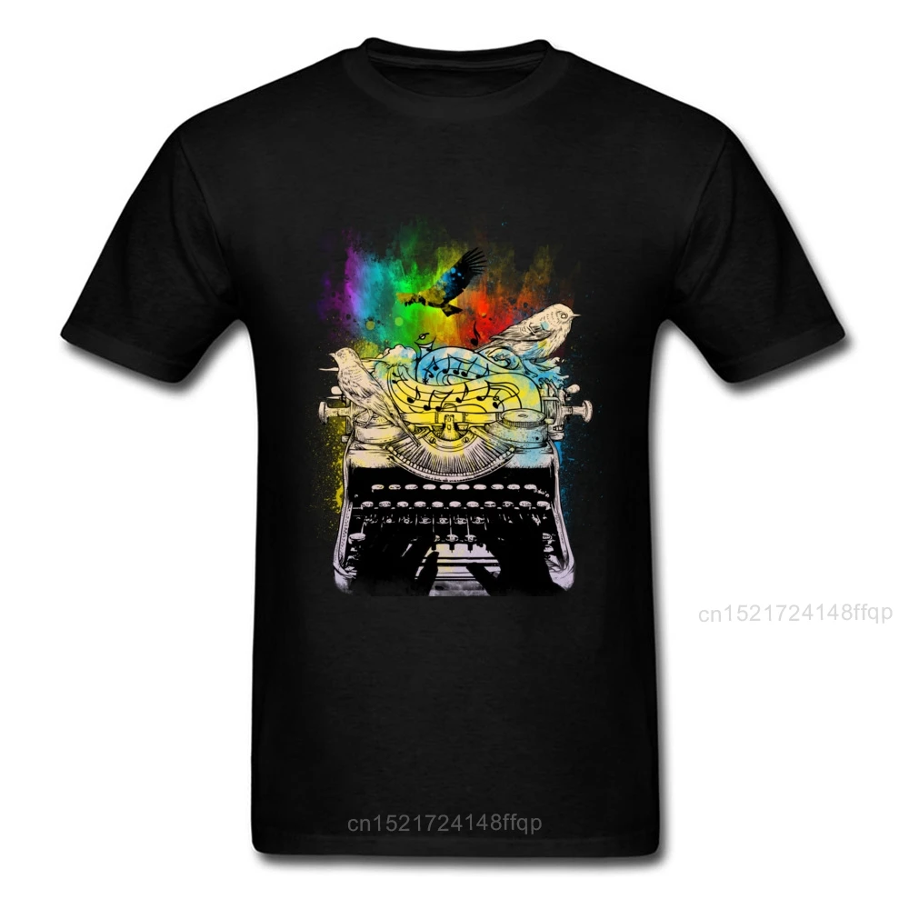Классическая черная футболка для мужчин с акварельными птицами хлопковая