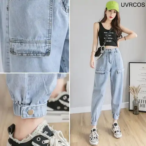 Jeans Street Korean Pants Blue Fashion High Waist Corset Jeans Female Casual Cotton Loose Wide-leg Pants Women's Jeans