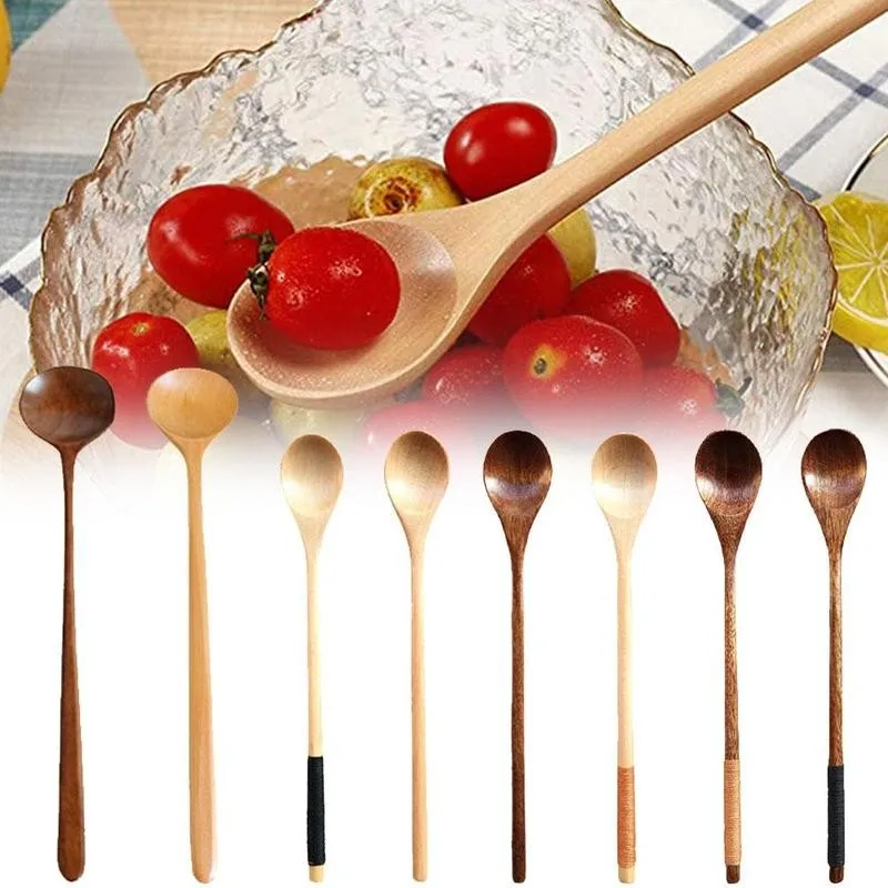 

1pc Long Handle Spoons Wooden Japanese Style Natural Wood Long Handle Round Spoons for Soup Cooking Mixing Stirr Kitchen Gadget