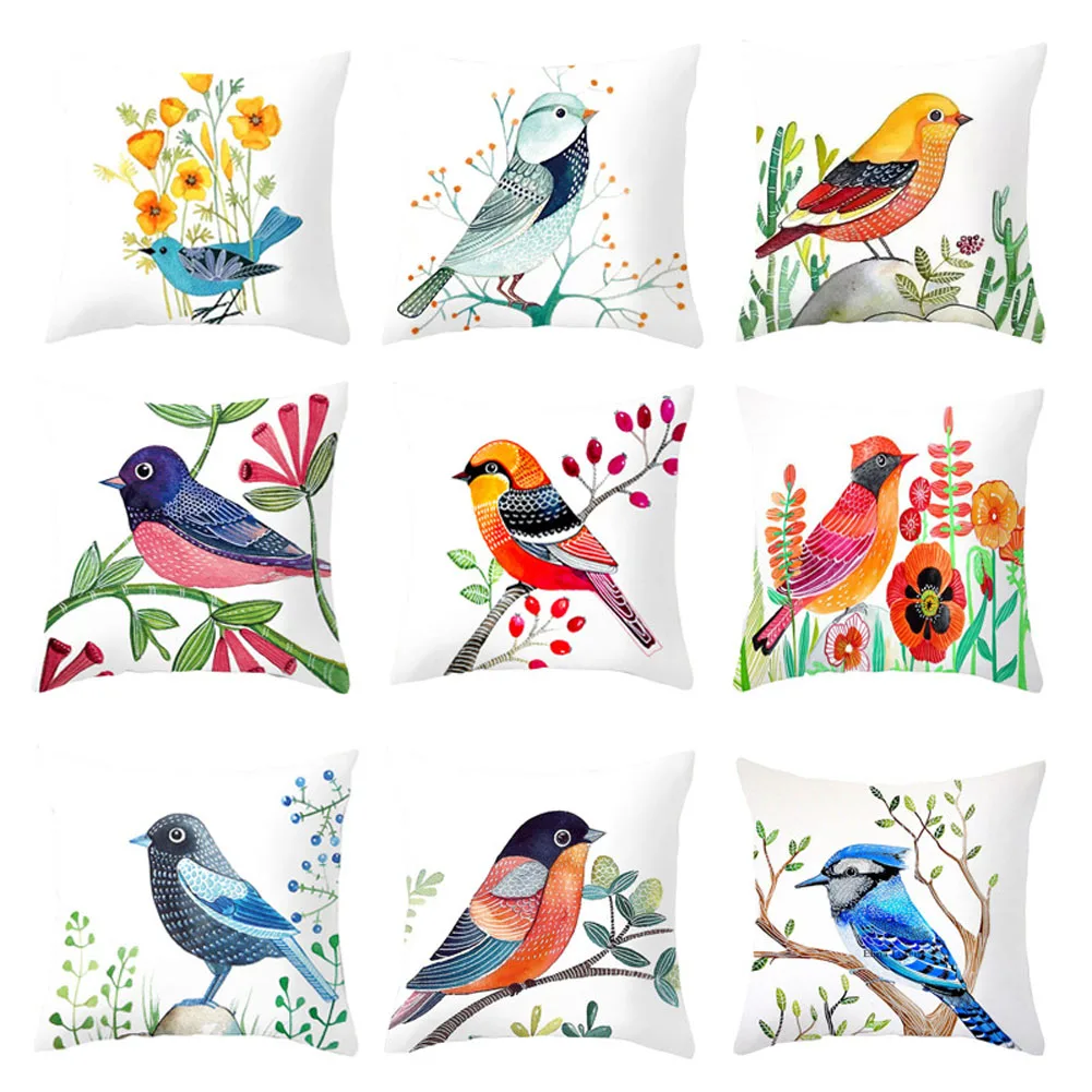 

Hugging Pillowcase Cartoon Thrush Bird Pattern Printing Zipper Closure Retro Fashion Square Cushion Cover