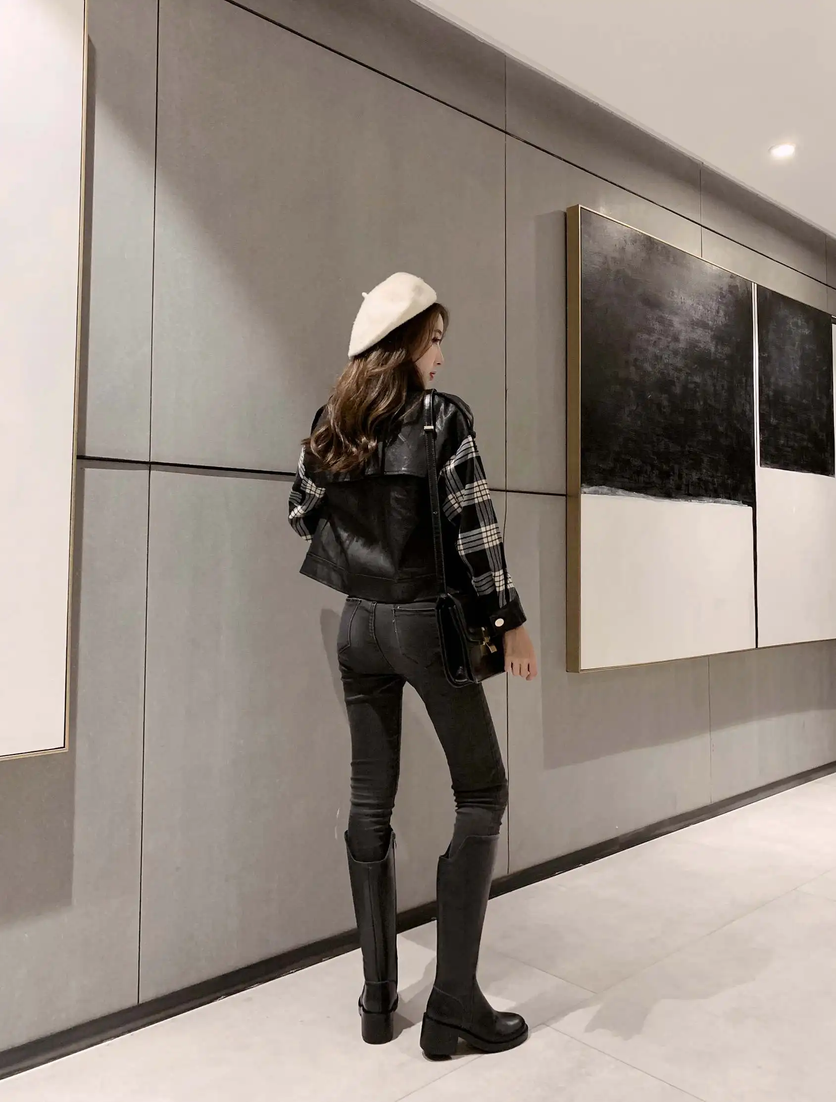 Krazing pot/обувь из натуральной воловьей кожи, сапоги до колена с закругленным носом на высоком толстом каблуки, модель; модные гладиаторы; зимние теплые ботинки с высоким голенищем l69