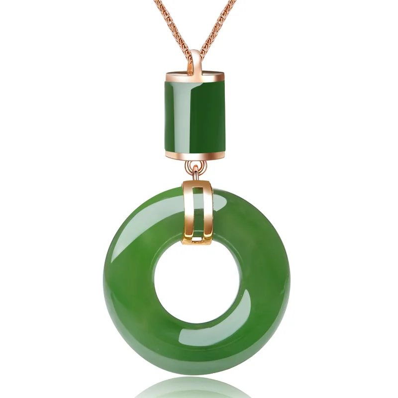 Jade Ping подвеска с пряжкой женское ожерелье и тианью шпинат зеленый кулон 18 К