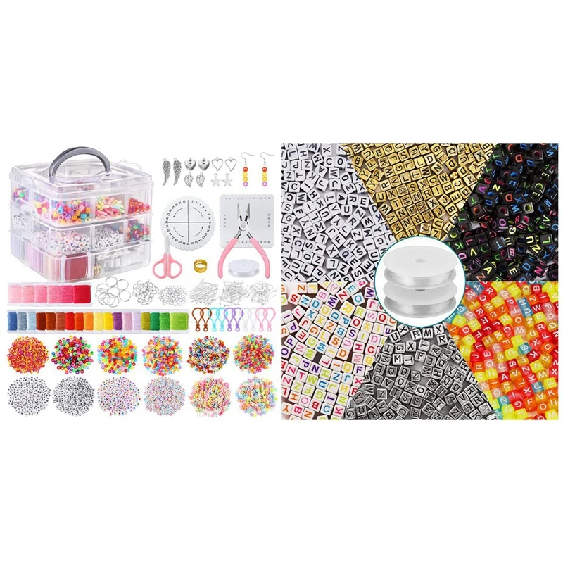 

1 Set 12 Styles 17 X 17 X 15Cm Friendship Bracelet Kit & 1 Set 24 X 12 X 2.5Cm Alphabet Beads with Crystal String