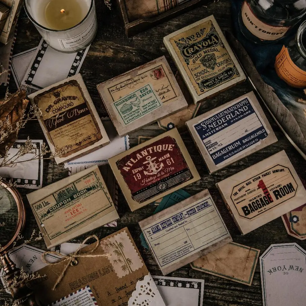 50pcs/pack Retro Old Object Series Decorative Stickers Scrapbooking Stick Writable Label Diary Album Stationery Vintage Sticker |