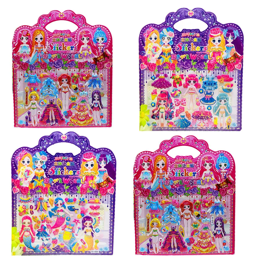10 unids/lote bricolaje lindo princesa vestido de 3D juguete para ni&ntilde;a de dibujos animados de moda Anime Kawaii Bubble pegatinas juguetes de regalo de Navidad-0