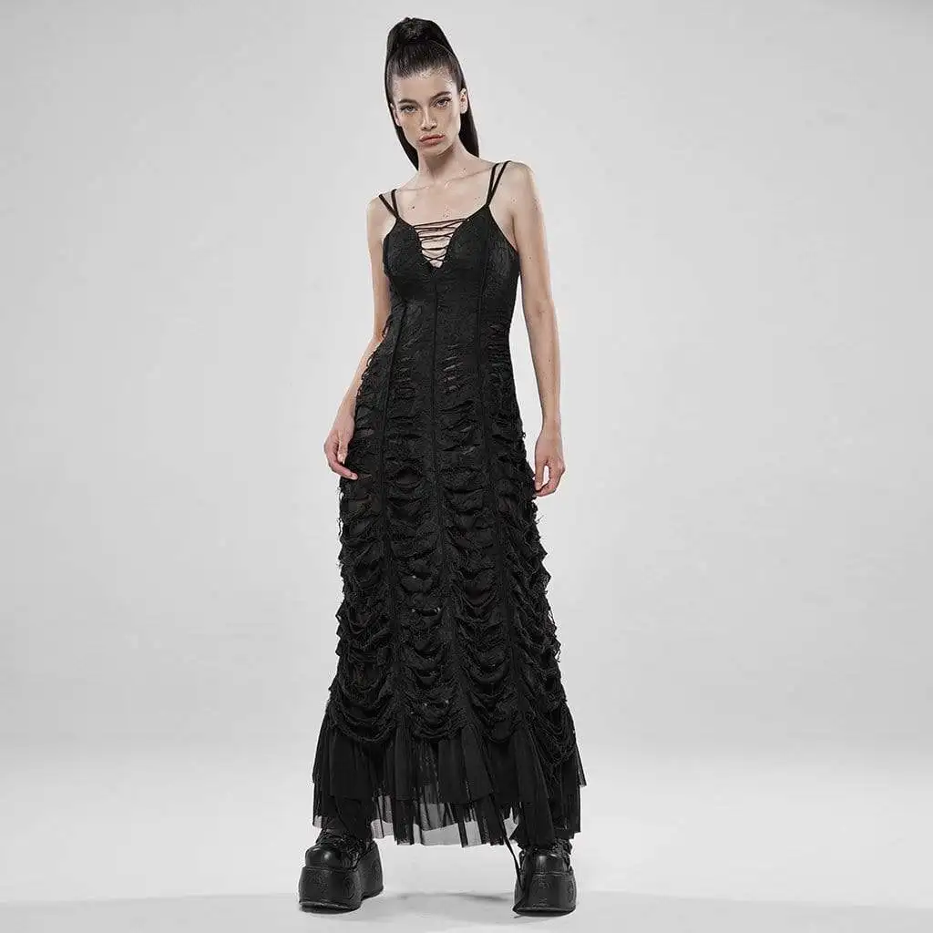Панк Rave women's Goth Тонкий облегающий скольжения Русалка Длинные платья WQ
