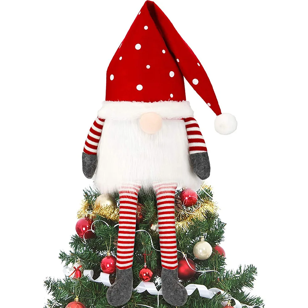 

Christmas Red Hat Faceless Doll Tree Top Star Hanging Legs Forest Man Tree Top Dress Up Christmas Tree Ornaments Decoration