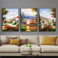 pastoral and rural landscape oil painting european style seaside architectural murals plant and flower decorative posters