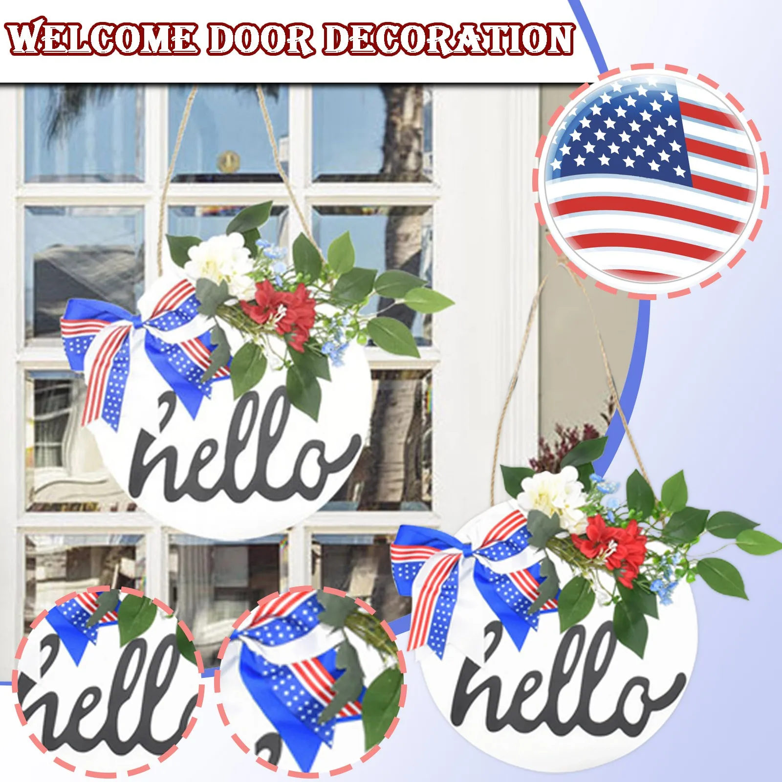 

Свадебный Цветочный венок с бантом, подвеска на День Независимости, дверной знак, деревянная стена, окно, украшение для дома