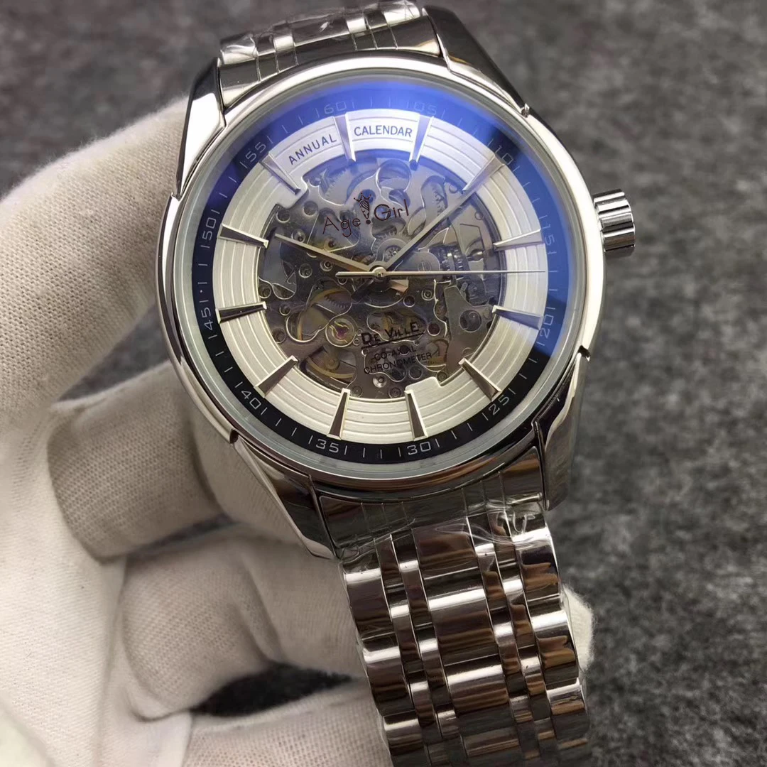 

Luxury New Men Automatic Mechanical Watch Stainless Steel Silver Black Blue Grey Skeleton Tourbillon Sapphire 42mm AAA+
