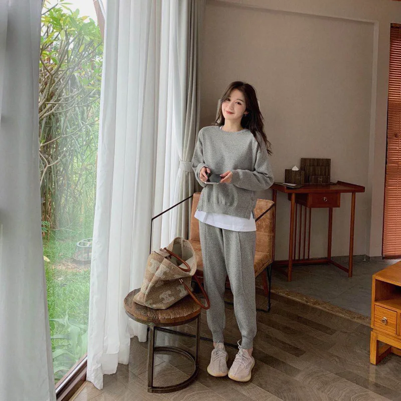 Повседневный Спортивный модный вязаный костюм для женщин 2021 новый стиль в