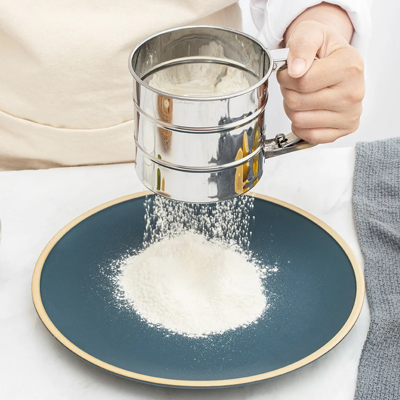 

High Quality Stainless Steel Flour Sieve Mechanical Baking Icing Sugar Shaker Sieve Cup Shape Bakeware Baking Pastry Tools