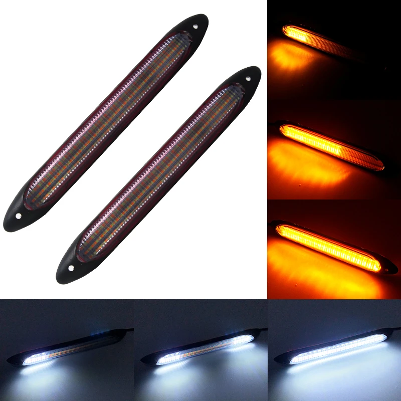 

2PCS Car LED Daytime Running Lights Driving Turn Signal Lamp DC 12V White Sequential Flow Yellow DIY External Waterproof DRL