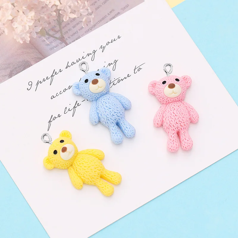 

10Pcs/lot Resin Charms With Hooks Flat Cabochon Cartoon Bear Findings Jewelry Making DIY Earrings Keychain Pendants Accessories