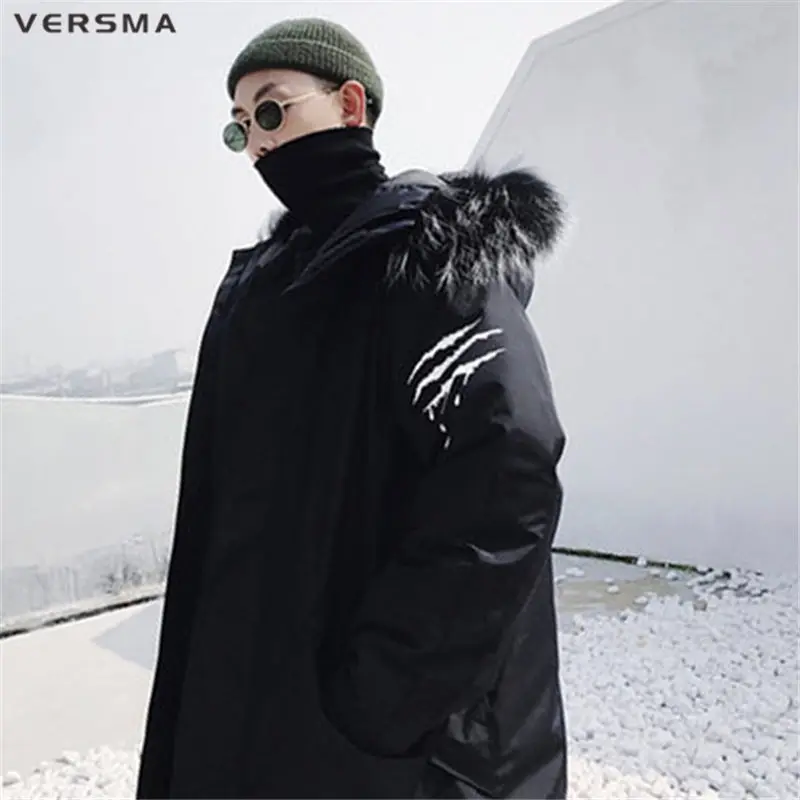 Мужская длинная куртка с капюшоном VERSMA теплая уличная парка в Корейском стиле