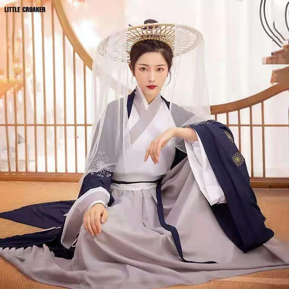 

Традиционная китайская сценическая одежда, платье и пальто ханьфу для женщин династии Тан, элегантная сказочная искусственная кожа
