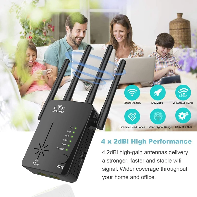 

Wifi Range Extender 1200Mbps Wifi Repeater Wireless Signal Booster 2.4 and 5 Ghz Wifi Extender Signal Amplifier