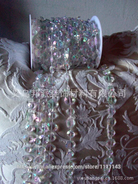 

30Meters/99Feet/roll 10mm acrylic disk beaded Iridescent rainbow crystal garland strands for wedding decoration chandelier 30Me