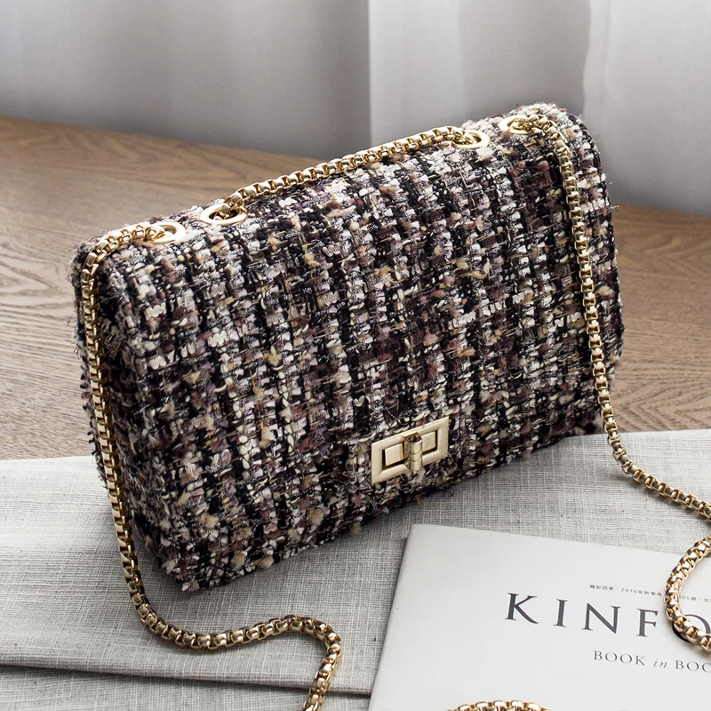 

NYHED Winter New Lock Flap Shoulder Bag For Women Wool Purse Chains Handbags