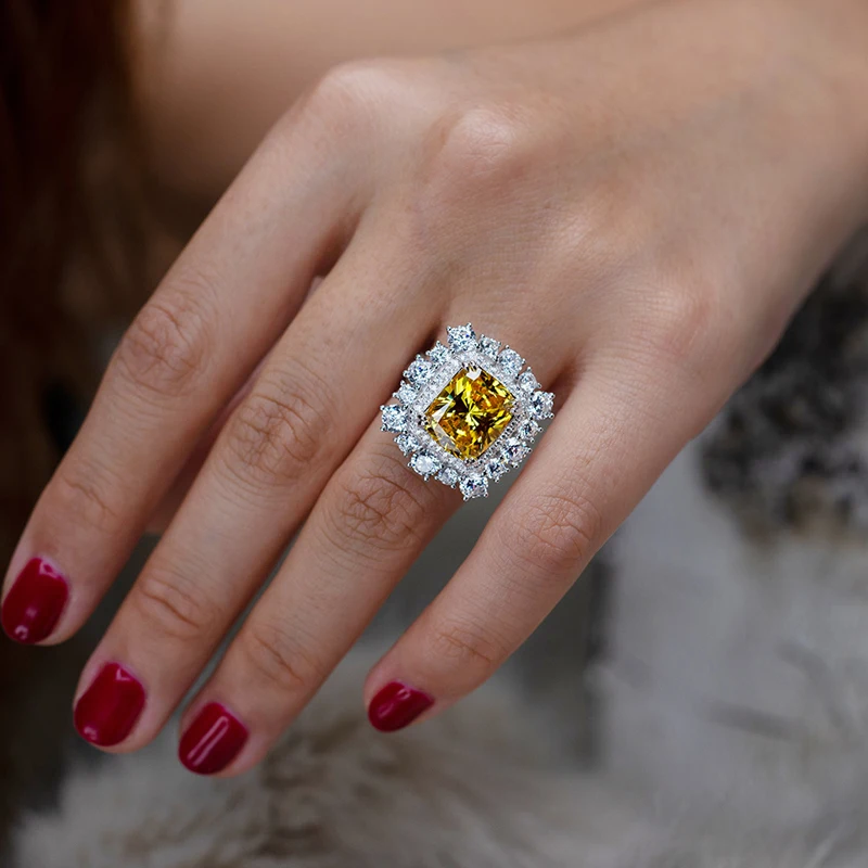 

Knobspin Classic 100% 925 Sterling Silver Wedding Rectangle Rings For Women 10*12mm High Carbon Diamond Party Fine Jewelry Gift