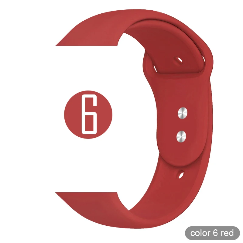 Мягкий силиконовый спортивный ремешок для Apple Watch 5 4 3 2 1 38 мм 42 мм, резиновый ремешок для часов Iwatch series 5 4 40 мм 44 мм - Цвет ремешка: 06 Red