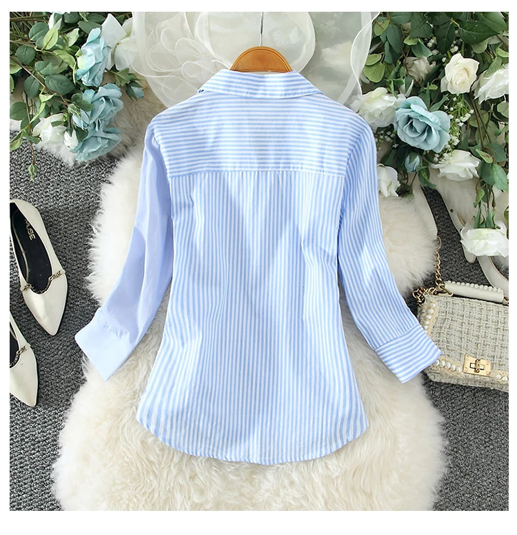 

Houthion Women's Blouse Korean Shirt Patchwork Top Casual Summer New Long-sleeved Tops Lapel Slim Fashion Blouses