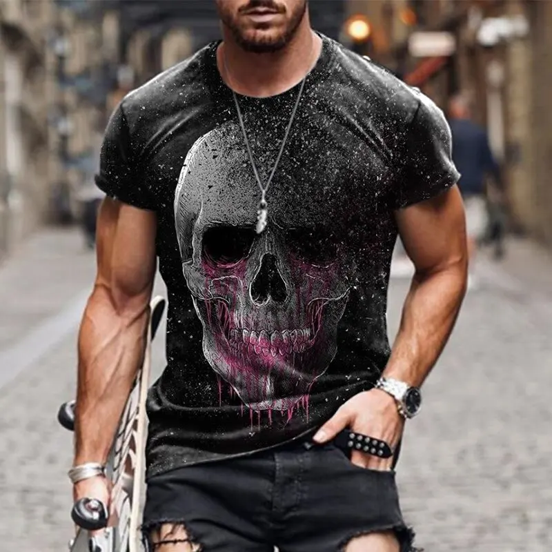 

Lugentolo Skull T Shirt Men Summer Fashion Short Sleeve CREW NECK Tees Plus Size Silm Streetwear Men Clothing