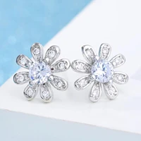 kofsac 925 sterling silver earrings for women sweet flower little daisy stud earrings shiny zircon jewelry fashion girl gifts