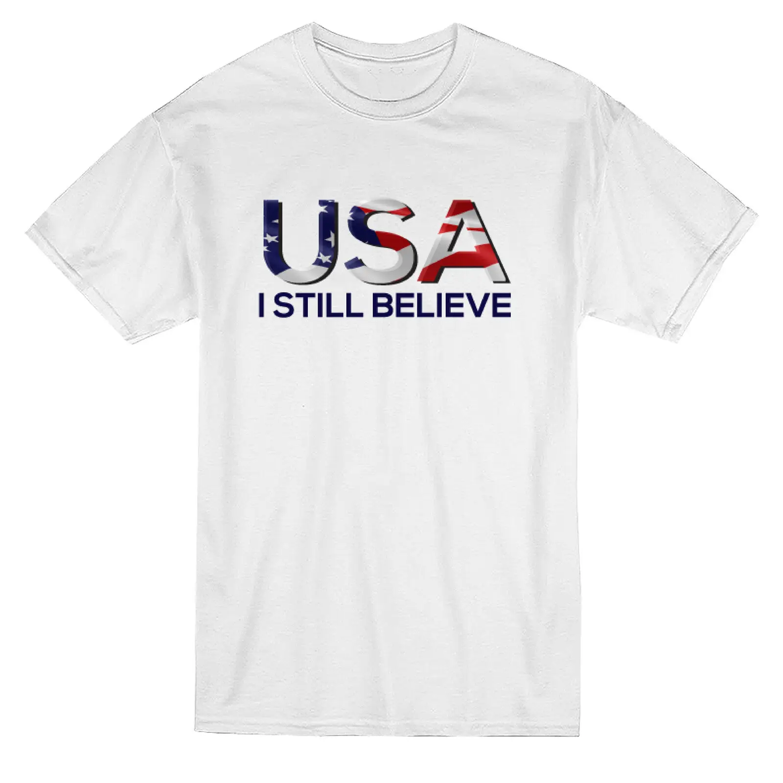 Usa I Still Believe Flag Graphic Men's White T-shirt  Short  Casual  Cotton  men clothing