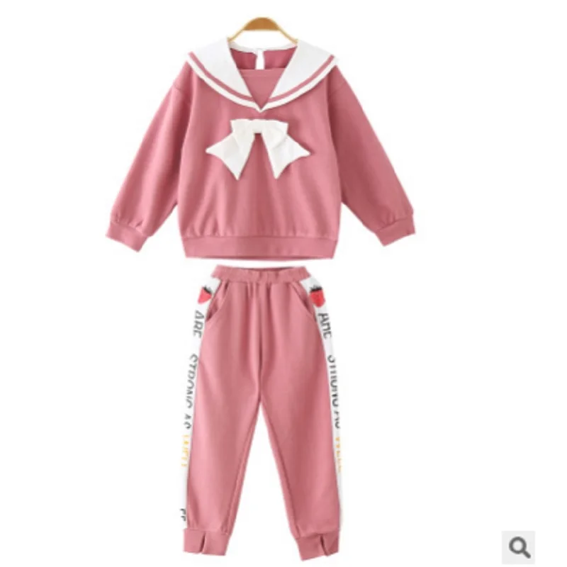 

Girls Leisure Clothing Set New 2021 Spring and Autumn Children's Patchwork Color 2 Piece Size4-14 Kids Sports Clothes Sets ly042