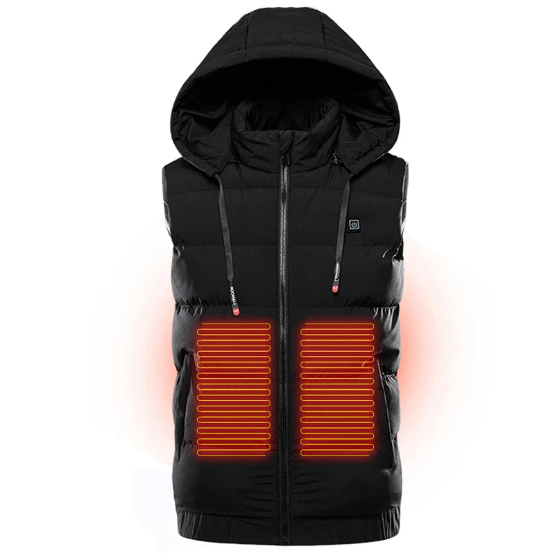 

Outdoor USB Heating Vest Jacket Winter Flexible Electric Thermal Clothing Waistcoat with caps Fishing Hiking Warm Clothes Men