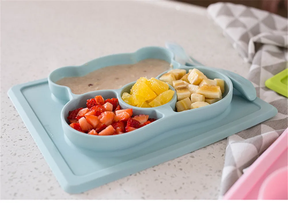Набор силиконовых тарелок для малышей Детская тарелка разделенная миска ложка