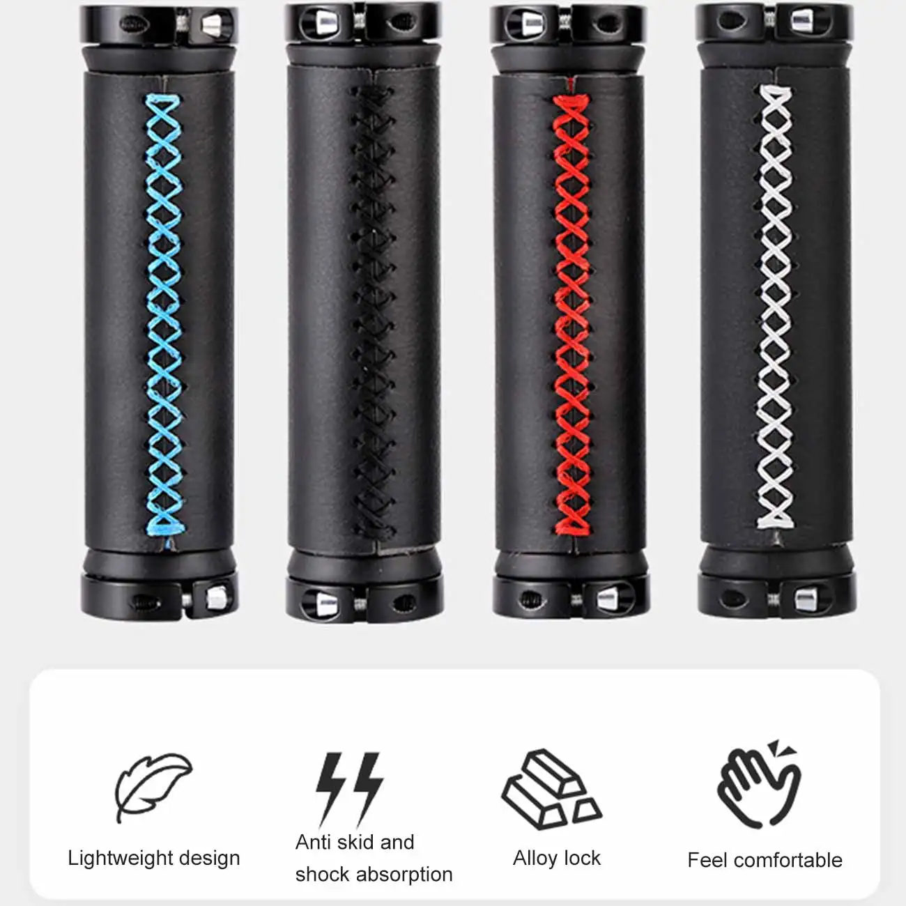

MOTSUV Bicycle Handlebar Grip Cover Fiber Leather Shock Proof Anti Slip Lockable Bike Hand Grips for Mountain Bike Cycling