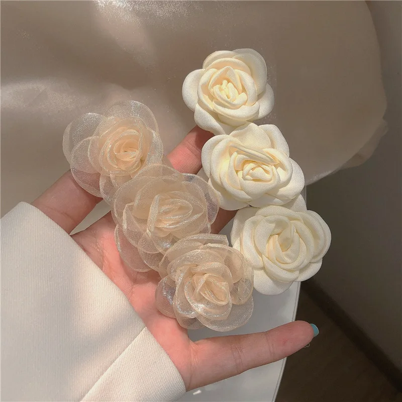Buy Hair Clip Hairpin For Women Girl Camellia Flower Floral Rose Fabric Korean Handmade Fashion Head Accessories Barrette Wholesale on