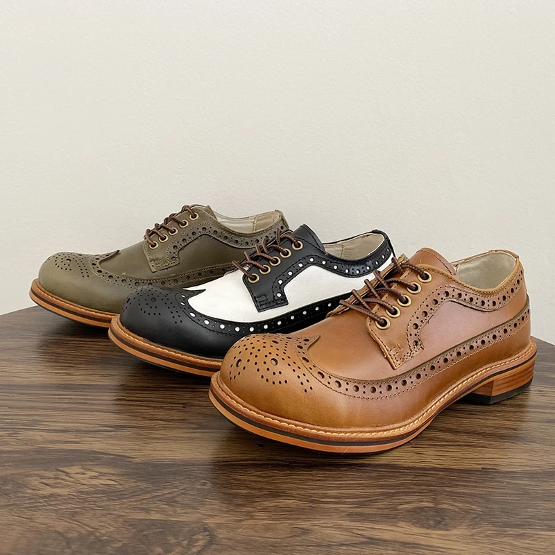 

New Spring Original British Men Boots Handmade Top Quality Cow Leather Shoes Ankle Boots Wedding Brogue Tooling Motorcycle Boots