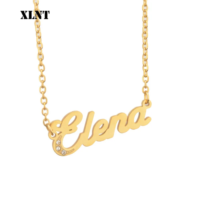 

XLNT Elena Name Necklace Choker Statement Personalized Necklace Women Name Letter Necklace Chain Stainless Steel Necklace