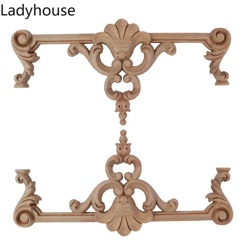 

2PCS 30/40/55cm Vintage Unpainted Wood Carved Corner Onlay Applique Frame Home Furniture Wall Cabinet Door Crafts Decor Frame